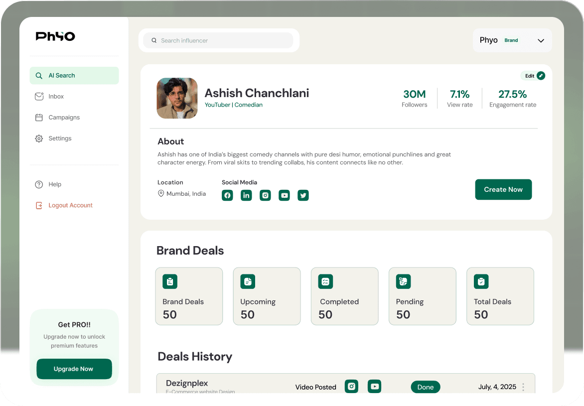 Phyo AI Influencer Search Platform Preview